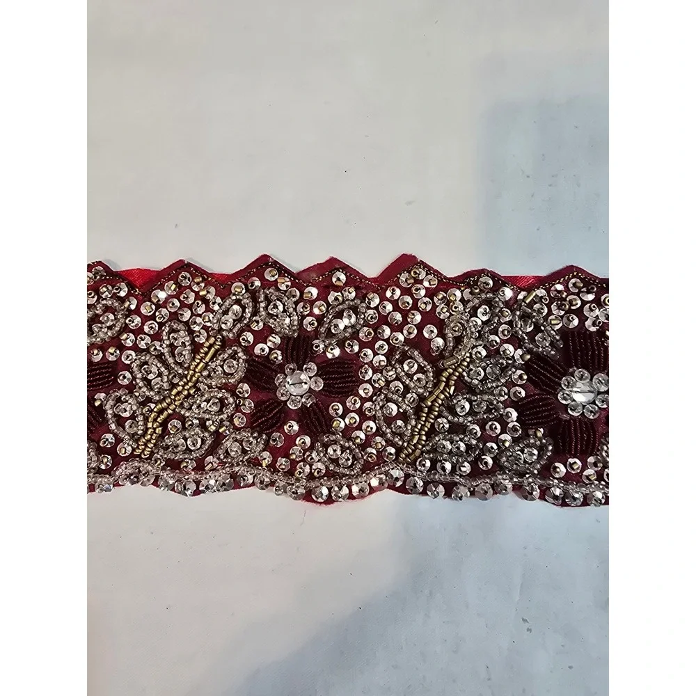 BABA CLOTHING LA Embellished Red Belt Waistband‎ ties handmade New